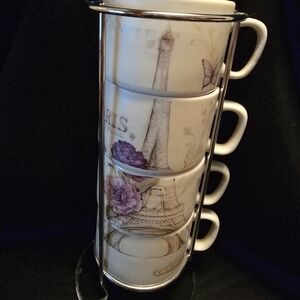 Elegant Paris-Themed Stackable Mug Set